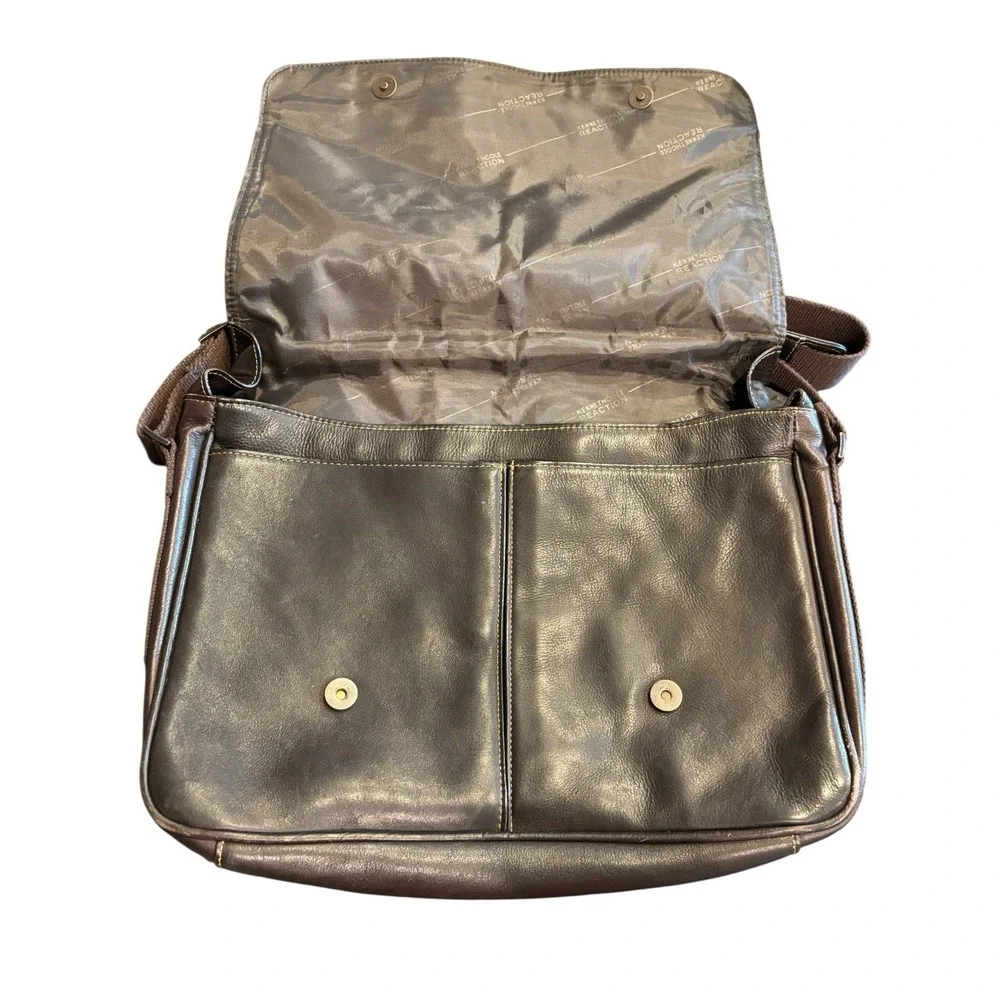 KENNETH COLE REACTION Messenger‎ Briefcase Brown Leather Laptop Bag